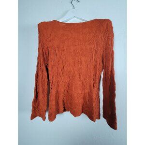 Snoskin Womens Large Rust Orange Wrinkle Textured Long Sleeves  Blouse Top